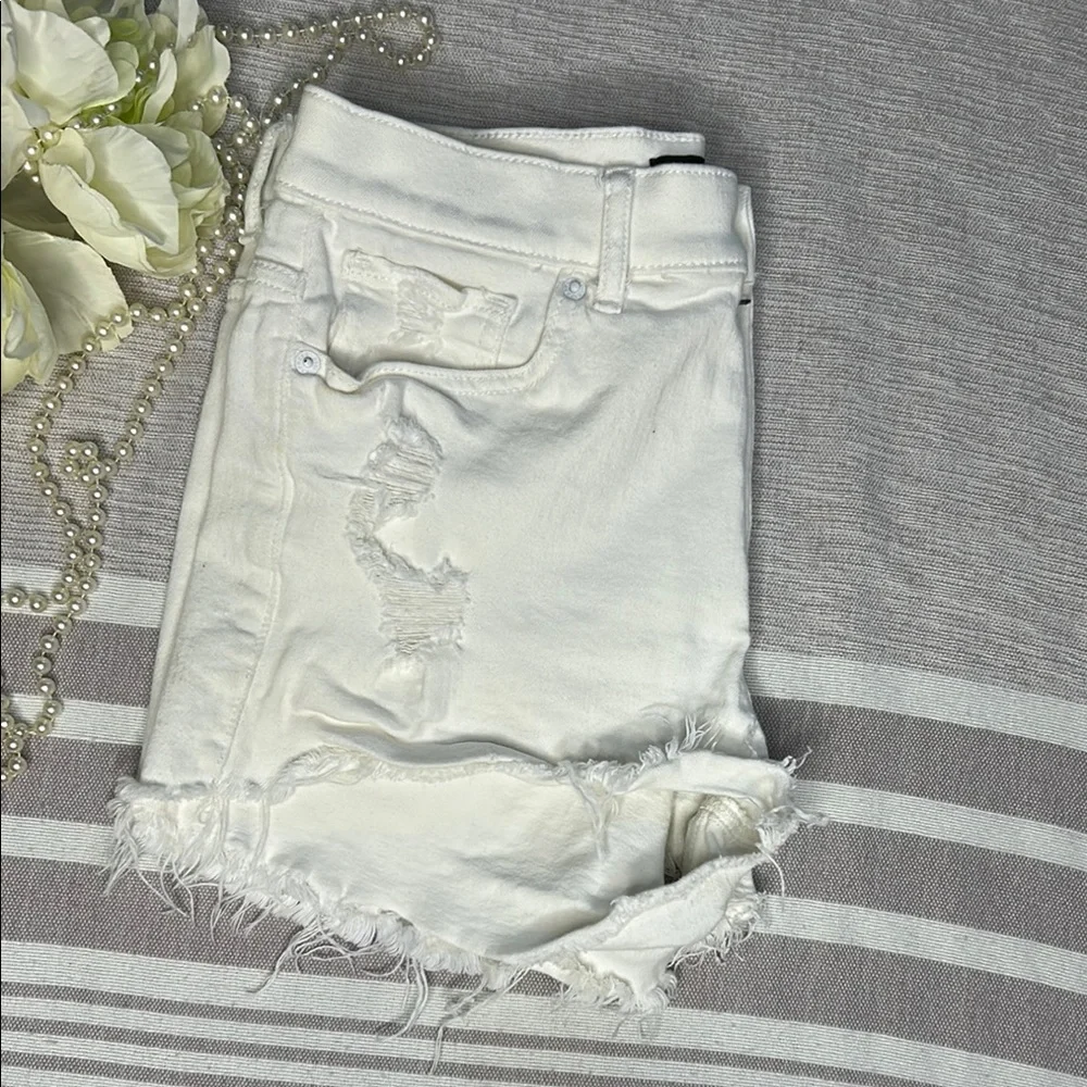 Express White Jean Shorts with Distressed Hem